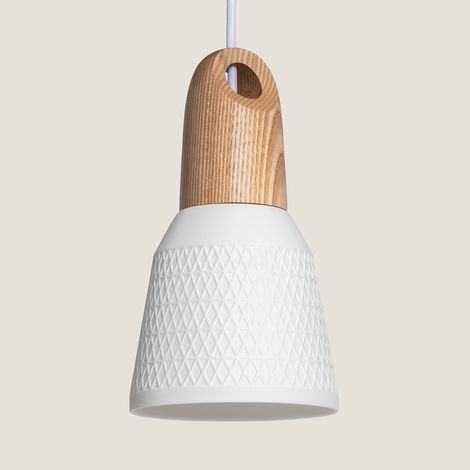 Lampada a Sospensione Ceramica e Legno Retilles Bianco