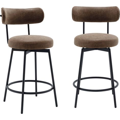 sweeek - 2er-Set Barhocker mit drehbarer Sitzfläche aus Metall und Kunstleder (1/5)