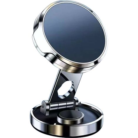 Support magnétique pliable pour téléphone de voiture, rotation à 360°, fixation pour tableau de bord, couleur argent (1/5)