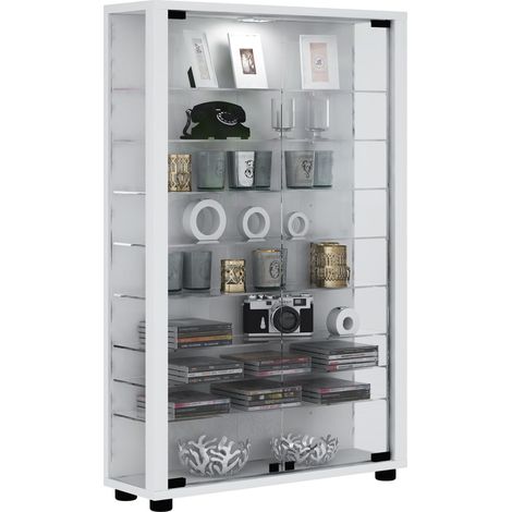 Lumo Mini Vitrine, 2 portes vitrées, tablettes en verre, éclairage incluss LED, blanc.