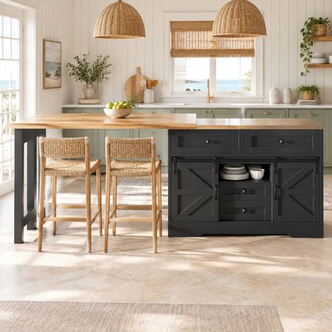 Isola cucina 2-in-1 con tavolo estensibile 120-197 cm nero OKMYHOME (1/5)
