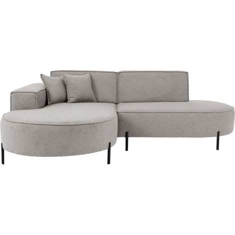 Ecksofa 3-Sitzer im Loft-Stil, Skandi-Design – L-Form, Ecke Links – Hohe Metallfüße – inkl. Dekokissen, weiches Boucle – Hellgrau