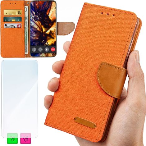 Brieftaschenhülle für Motorola Edge 60 Pro – Orangefarbene Canvas-Abdeckung + Glas (1/5)