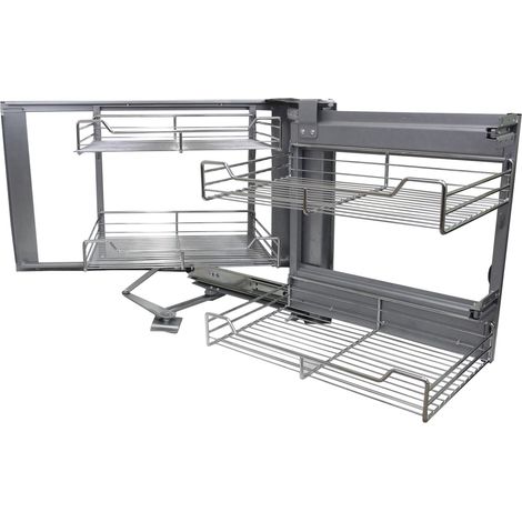 Kukoo - 4 Cestelli in Acciaio Inossidabile per Mobile ad Angolo Cieco 90-100cm, Mano Destra