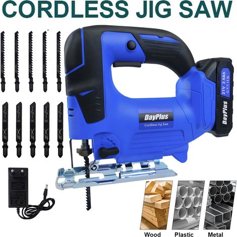 Jigsaw Cordless Electric Jigsaw Tool, 4-Stage Orbital Setting for Woodworking, 26mm Stroke Length, 0~-45~ Bevel Cutting, Tool-Less Blade Change, Jig Saw Set with Battery and Charger, 10pcs Blades (1/5)