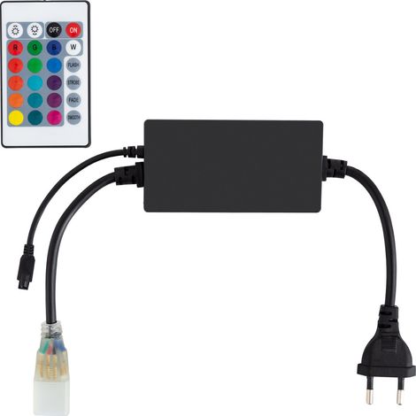Ledkia – Contrôleur rubans LED RGB 220V AC – Télécommande IR 24 touches – Modes FLASH, STROBE, FADE, SMOOTH – Pour rubans jusqu'à 40m