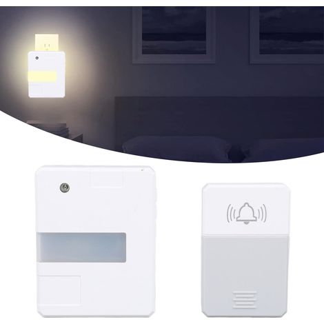 Timbre inalámbrico con sonómetro, iluminación integrada, alcance de 300 m, ABS, 85 dB, para hogar/hotel. (1/5)