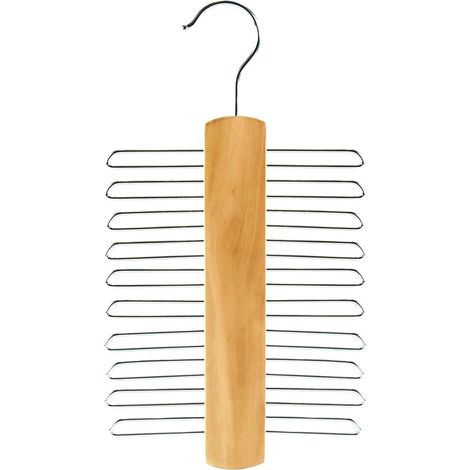 1 Porte-cravate, Bois de lotus, Crochet pivotant chromé, 20 supports, Rangement écharpes ceintures (1/4)