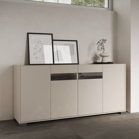 Madia in legno Grigio ROJAS a 4 ante con inserto in vetro Fume' 172 cm (1/4)