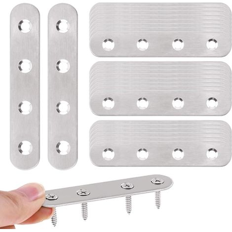 Lot de 10 supports plats en métal pour bois, 16 x 95 mm, plaques de réparation en acier inoxydable, support de dormeur, support droit renforcé pour poteau de clôture, fixation de (1/5)