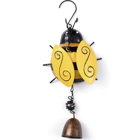 Carillon éolien en métal en forme d'abeille, clochette décorative porte-bonheur rustique pour la maison, clochette stéréo en fer à suspendre pour jardin, cour, patio, intérieur et extérieur. (1/5)