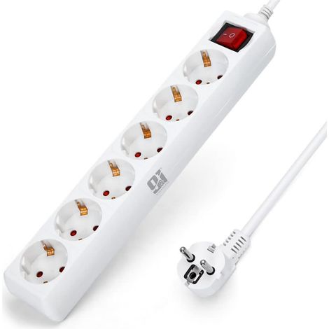 ORION91oficial® - Regleta de 6 enchufes con Interruptor y Toma de Tierra  Ladrón múltiple de 1,5 Metros  hasta 3680W  Protección Infantil  Cable H05W-F 3G  Color Blanco - spaziOrion91