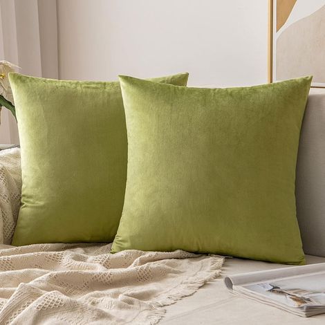 Taies d'oreiller Housses de coussin de canapé Taies d'oreiller de salon Ameublement moderne Velours doux et durable élégant avec fermeture à glissière invisible 2 pièces 50x50 CM Vert (1/5)
