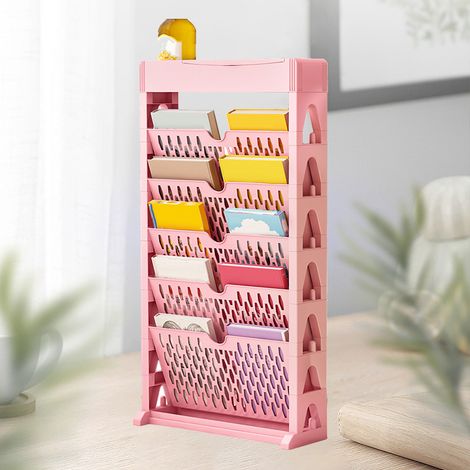 Étagère à livres rose, petite bibliothèque de rangement à grande capacité et accès facile, idéale pour le salon et la chambre. 5 niveaux, une seule rangée. (1/5)