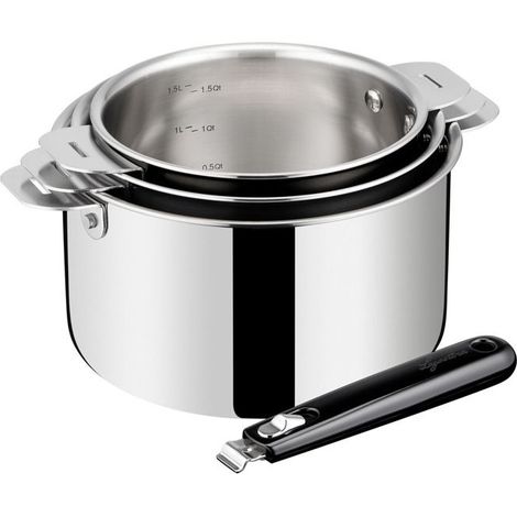 Cazuelas - LAGOSTINA - ESPERTA TRIPLY - Juego de 3 piezas - Mango desmontable - Aluminio e inox (1/5)
