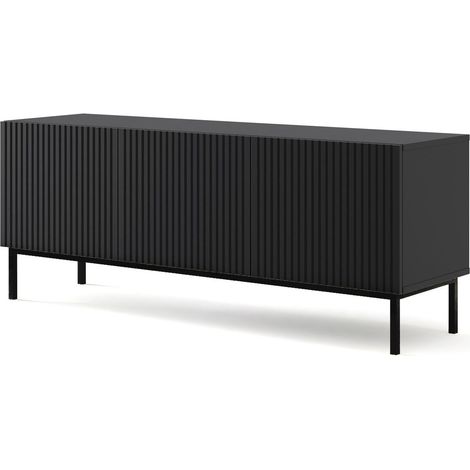 Meuble TV meuble Hi-fi sur pied Noir mat 150x42x58cm RAVI B FILET Pied Cadré noir (1/3)