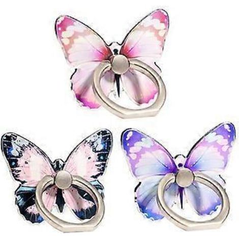 Ensemble de 3 supports de téléphone portable en forme de papillon, en métal, rose, bleu et violet. (1/3)