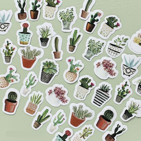 45 autocollants cactus mignons, en papier autocollant, pour décorer plantes succulentes en pot, scrapbooking, bouteilles d'eau, ordinateurs portables, téléphones, guitares, bagages, etc. Vert (1/5)