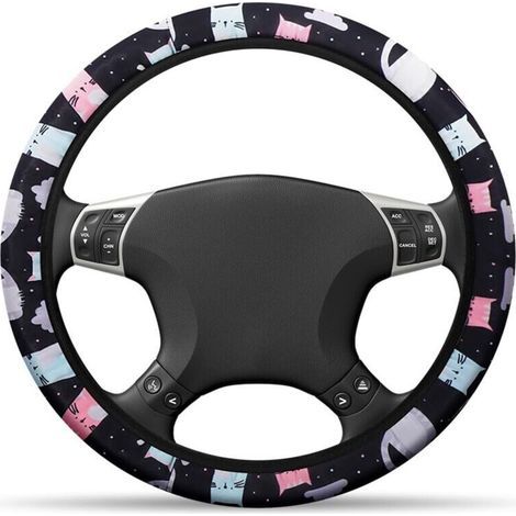 Couvre Volant Voiture, Couvre Volant en Cuir Microfibre, Respirant et Antidérapant pour Véhicules, Accessoires Auto Decoration Interieur, Taille Universel 38 cm (Chaton) (1/4)