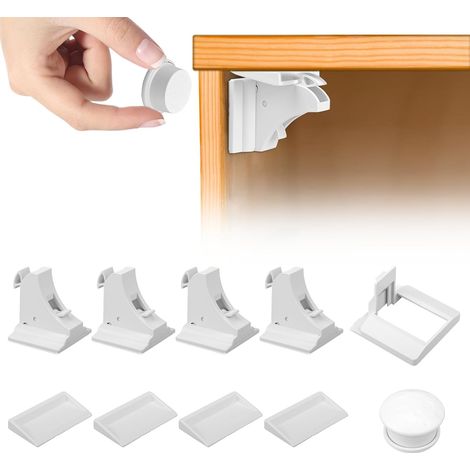 Sécurité Enfant Tiroir Verrous Magnétique Cabinet De Sécurité (4 Serrures + 1 Clés),Serrure Magnétique Invisible Pour Sécurité Enfant (1/5)
