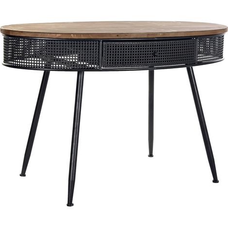 Console industrielle chic en bois et métal noir - Noir mat et bois naturel
