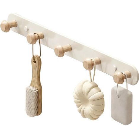 Thijox Kinderkleiderschrankhaken mit 5 Holzhaken Robuste Wandhaken für Flur, Kinderzimmer, Wohnzimmer, Schlafzimmer, Badezimmer 36 cm x 3,2 cm (1/5)