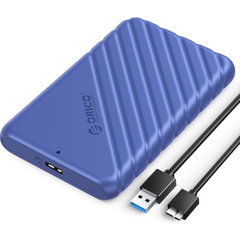 Boitier Disque Dur 2.5'', USB 3.0 Boitier Externe Disque 5Gbps pour SATA HDD et SSD de 2,5'' et 7/9.5 mm, accélération UASP, Trim, sans Outils(Bleu-ABS-25PW1) (1/5)