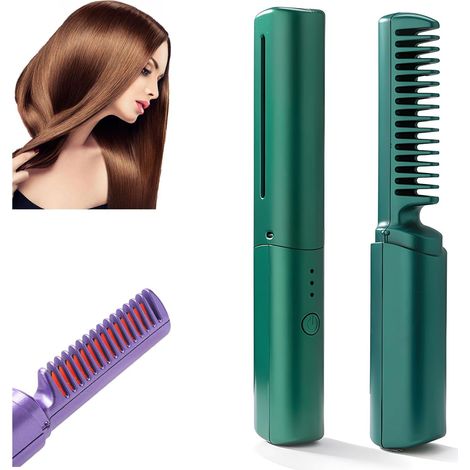 Lisseur cheveux portatif rechargeable sans fil brosse chauffante a ions negative compact pour femme voyage et deplacements (1/5)