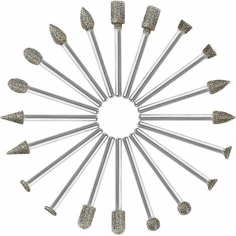 Fraises diamantées, lot de 20 fraises rotatives diamantées (foret/tête/pointe diamantée) avec queue de 3 mm pour outil rotatif Dremel (meulage, polissage, gravure DIY), Superma (1/5)