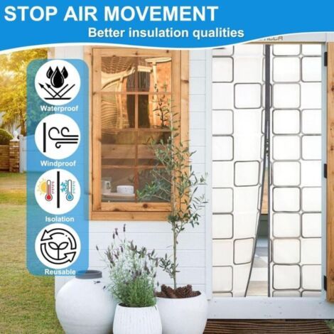 Cortina magnética térmica aislante para puertas de 95x210 cm, EVA semitransparente, resistente al frío para puertas de cocina/entrada, cortavientos, impermeable, cierre automático, no requiere perfora (1/4)