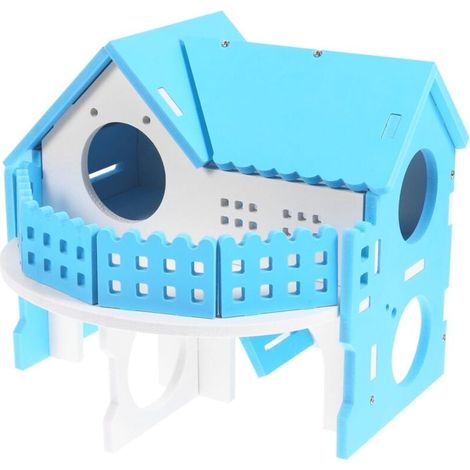 Maison pour hamster, petite cachette écologique bleue et blanche, idéale pour les hamsters et les petits animaux de compagnie. Aire de jeux et abri confortable pour dormir. Design spacieux. (1/4)