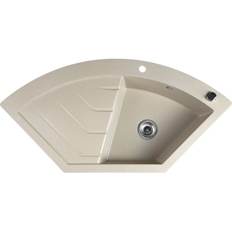 Évier de cuisine d'angle en granit 114x57,5cm, beige (1/4)