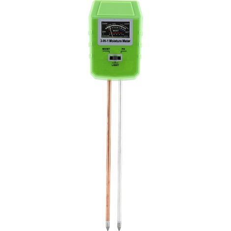 Testeur de sol 3 en 1 sans pile, sondes doubles pour mesurer l'humidité, le pH et la lumière, ABS vert, idéal jardin (1/5)