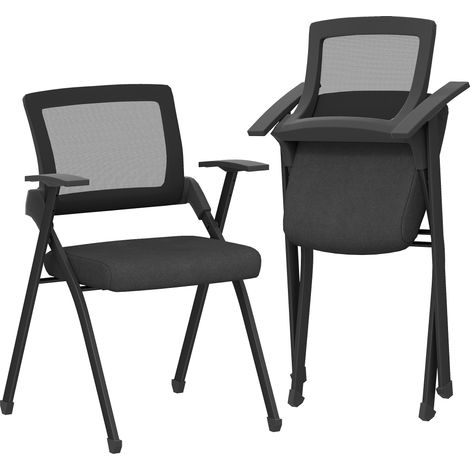 Lot de 2 chaises pliantes avec accoudoirs, tissu effet lin et acier, 61x56x84 cm, noir (1/5)