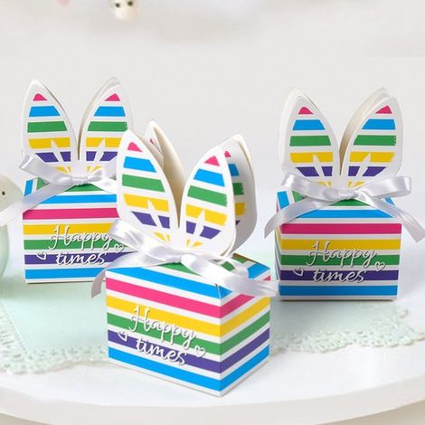 Emballage cadeau Bote de bonbons - Série Rainbow Lapin - Design Rayures - Avec Impression - Festif - Emballages cadeaux - 10 pièces par paquet (1/5)