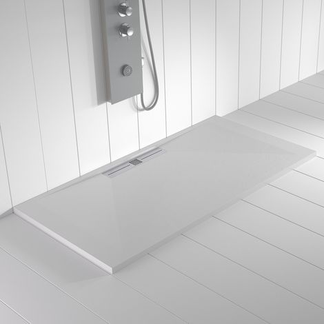 Shower Online – Receveur de douche extra-plat en résine – 80x100cm – Surface antidérapante C3 – Installation au ras du sol – Bonde et grille incluses
