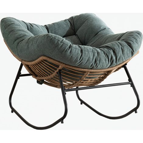 Sedia a dondolo imbottita in chenille verde HOMVRA (1/5)