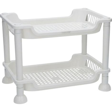 Mensola Salvaspazio 2 Ripiani Parete Legno Bianco Arredo Bagno Cucina 28x18cm (1/5)