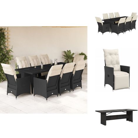 Ensemble de bistro de jardin 9 pcs coussins noir poly rotin - Meubles De Jardin - Salon De Jardin - Set De Bistrot - Fauteuil Inclinable - Résine Tressée (1/5)