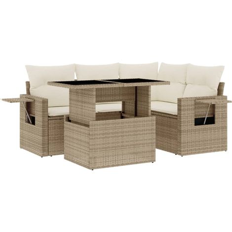 vidaXL Set Divano da Giardino 5 pz con Cuscini Beige in Polyrattan (1/5)