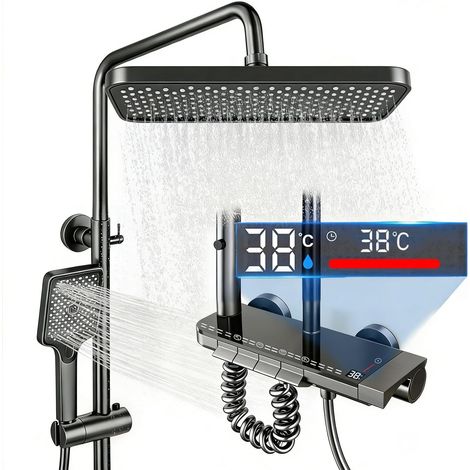 Colonne de Douche Thermostatique 4 en 1 - Colonne de Douche avec Mitigeur Écran LED Effet Pluie 30cm Hauteur Réglable 83-110cm, pour Baignoire et Salle de Bain (1/5)