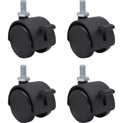 Lot de 4 roulettes de rechange en plastique nylon 3,8 cm pour roulettes de meubles, chaise de bureau, tige filetée métrique M8 x 15 mm (environ 5/16" x 3/5") avec frein de blocage (1/5)