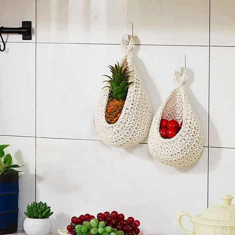 Hängender Obstkorb - 1 Stück, weißer hängender Obstkorb 21x27cm - Für Küche/Wohnzimmer/Schlafzimmer (1/5)