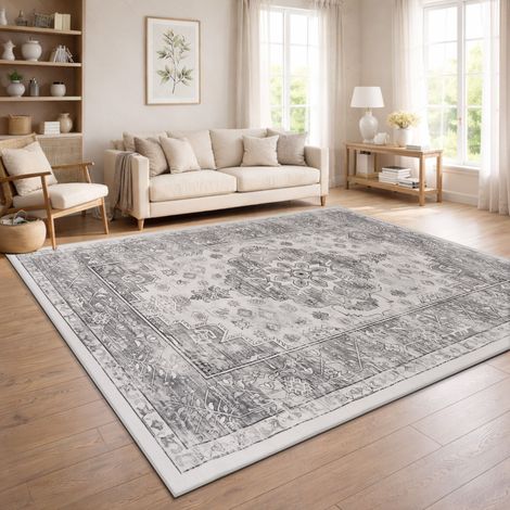 Paco Home Tappeto Vintage Boho Moderno Soggiorno Pelo Corto Lavabile Grigio Colorato 120x160 cm (1/5)