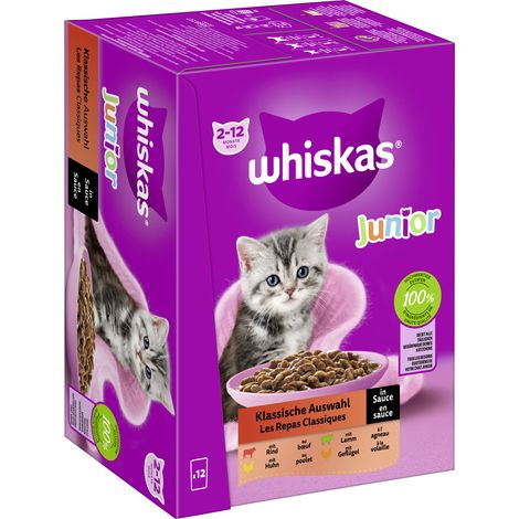 Whiskas Mulitpack Junior klassische Auswahl in Sauce Katzenfutter 12 x 85 g (1/3)