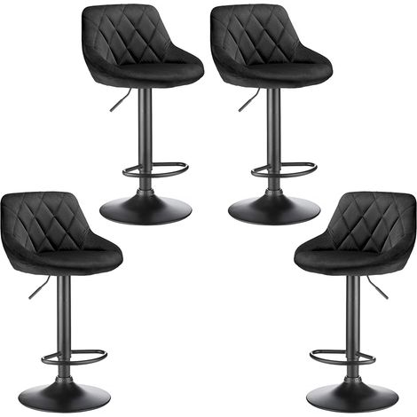 Juego de 4 Taburetes de bar, Taburetes Altos de Cocina de Tela de Terciopelo, con Respaldo Regulable en Altura, Reposapiés - Negro (1/5)