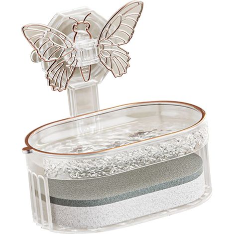 Porte savon double étage élégant design aspiration ventouse égouttoir savon avec éponge pour salle de bain cuisine blanc (1/5)
