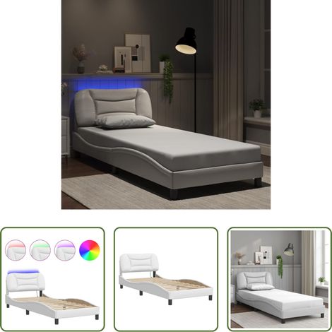 LED-Leuchten - Bettgestell mit LED ohne Matratze "Hvar" Weiß 90x200 cm (1/5)