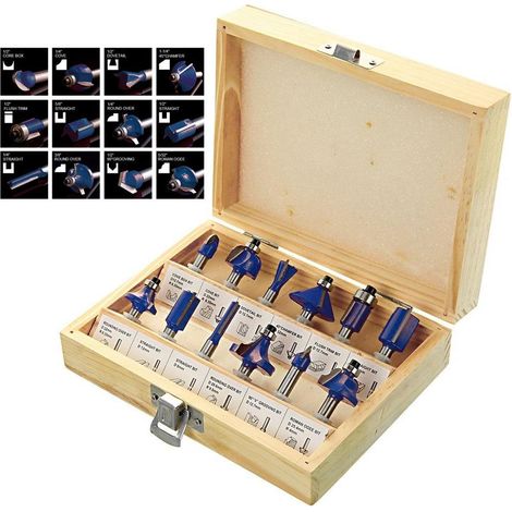 Trade 12 Piece TCT Router Bit Set Cutter 1/4"" Shank Tungsten Carbide Wooden Case (1/4)