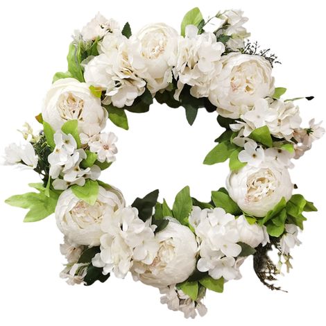 Künstlicher Pfingstrosenkranz, Türkranz aus Kunstblumen, weiß, für Haustür, Hochzeit, Wanddekoration, Heimdekoration (1/2)